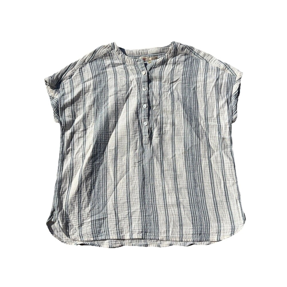 Faherty Dream Organic Cotton Gauze Desmond Top Size Large Cream Tidal Wave Dobby - Picture 3 of 13